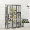 Outdoor Catio Cat Enclosure, Large Wooden Cat House with 6 Jumping Platforms, Scratching Post, 2 Ramps, for 2-3 Kittens