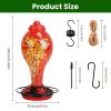 Glass Hummingbird Feeder 33OZ Hand Blown Hummingbird Feeder with 5 Flower Feeding Port Perch Ant Moat Hanging Hook S Hook Hemp Rope Cleaning Brush for